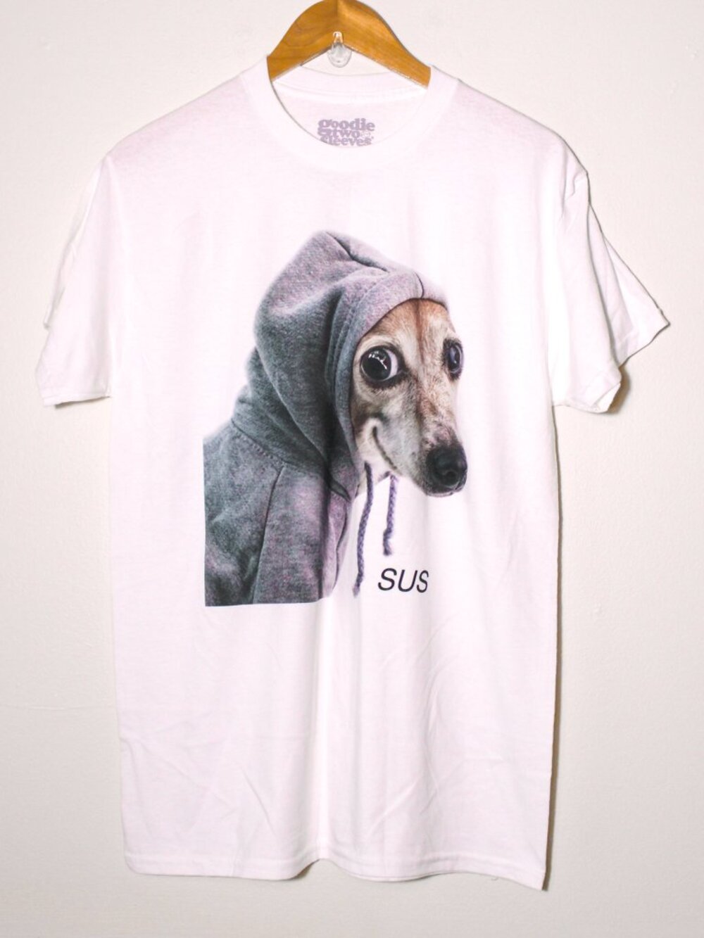 Goodie Two Sleeves Dog Wearing Hoodie SUS Graphic Tee Size M